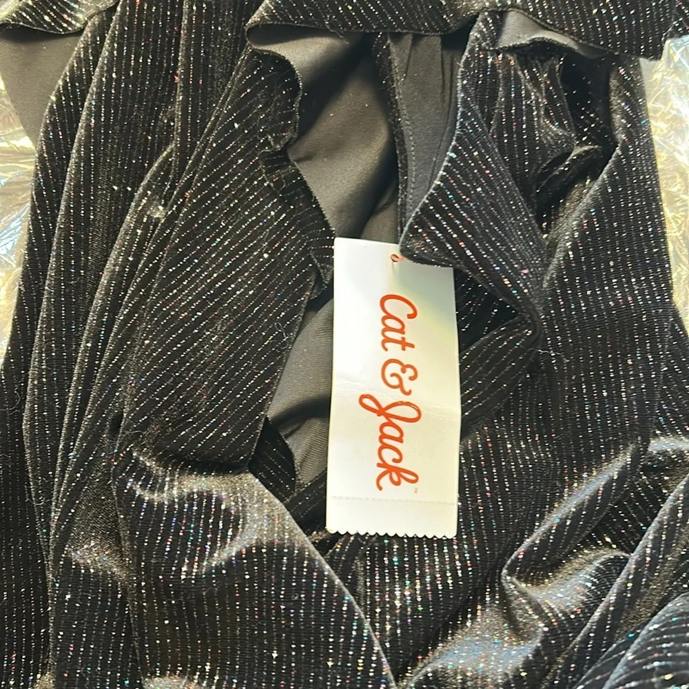 Cat and Jack Girls Size XL 14/16 Black Glitter Velvet Dress Ruffle Sleeve NWT